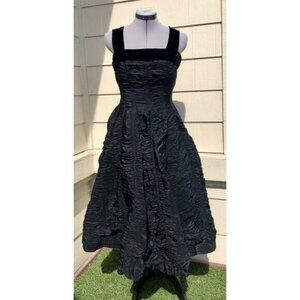GiGi Young Vtg 1950s Black Ruched Fit & Flare Pinup Midi Dress Retro